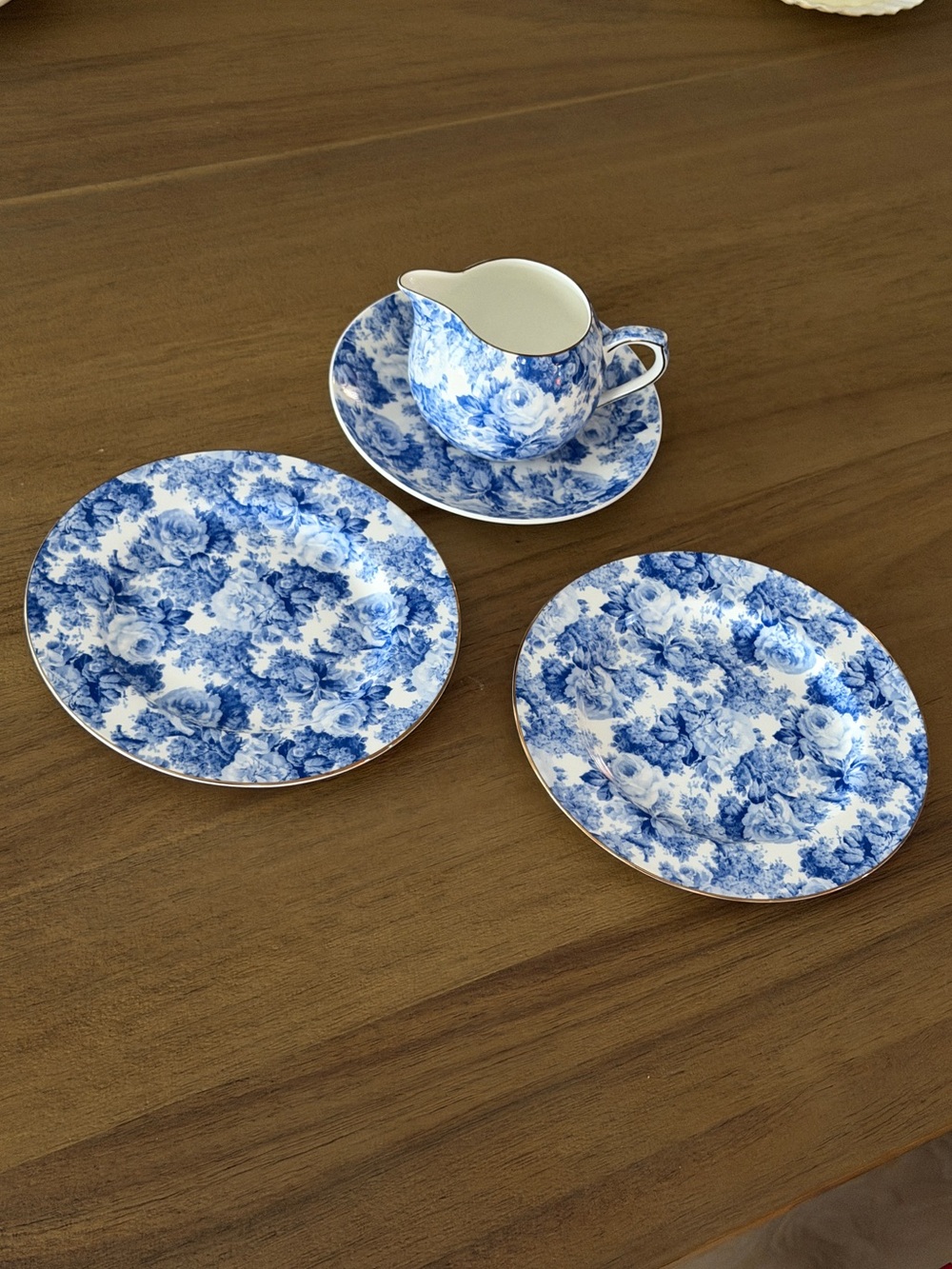 Antique Blue Floral Porcelain Plate and Creamer Set - Elegant Blue Pattern
